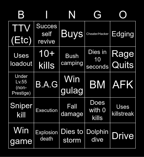 Warzone 2.0 bingo (Credits to: Big Puffer) Bingo Card