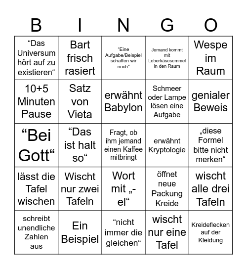 Mathe-Vorkurs BINGO Card