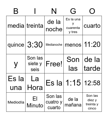 La Hora Bingo Card