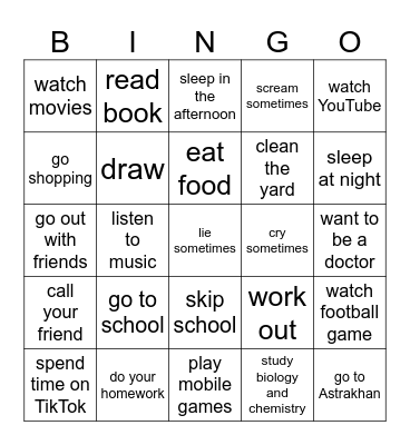 Why do you .... Bingo Card