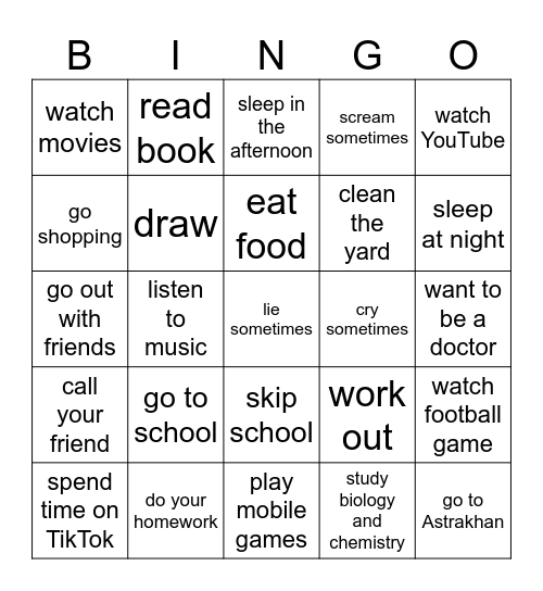 Why do you .... Bingo Card
