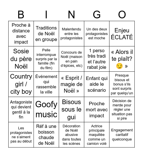 BINGO TÉLÉFILM DE NOËL Bingo Card