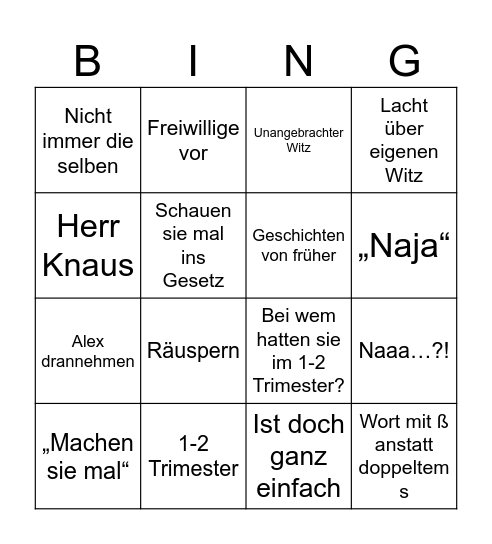 Jost Unterricht Bingo Card