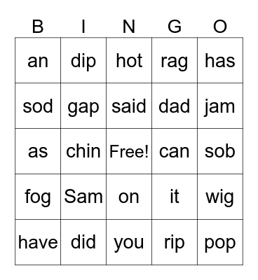 Lesson 13 Bingo Card