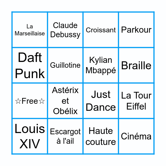 French Culture Bingo Card