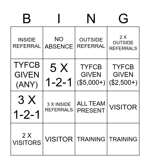 BNI NEXUS BINGO Card