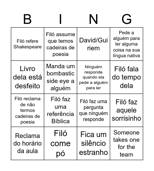 Aula da Filó Bingo Card