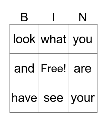 Heart Word Bingo Card