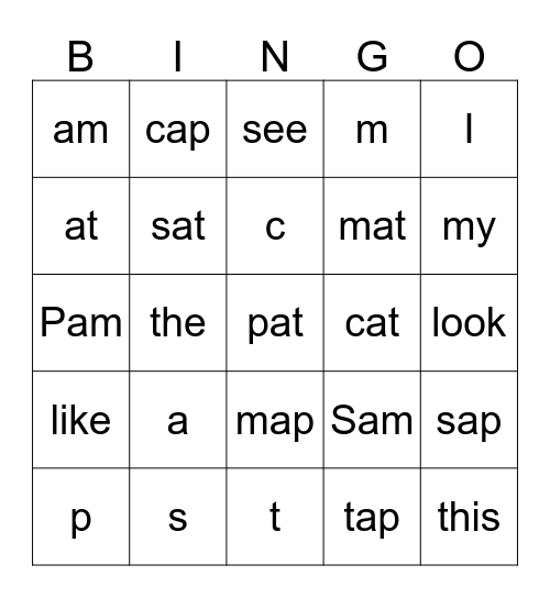 Mt. View Letter/Word Bingo Card