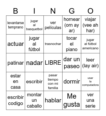Más ¿Qué te gusta hacer? Bingo Card
