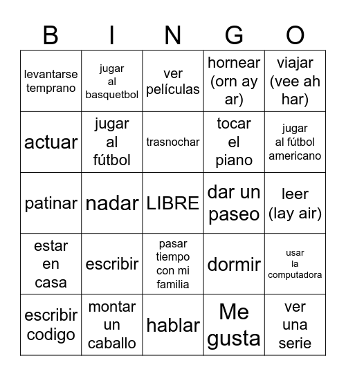 Más ¿Qué te gusta hacer? Bingo Card