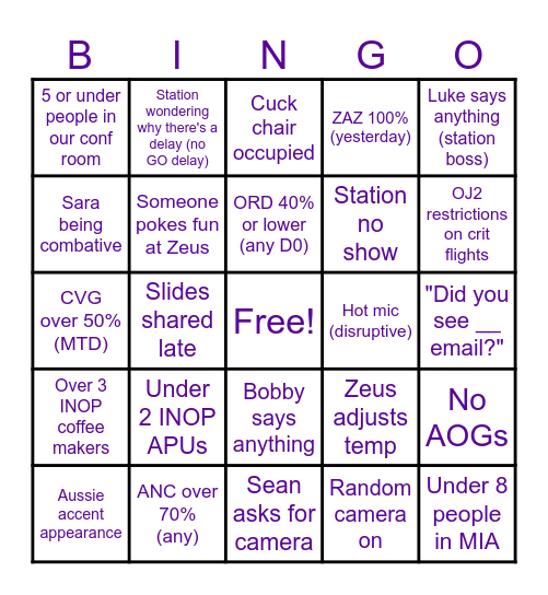 Morning Meeting Bingo Card