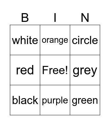 colours and shapes Bingo Card