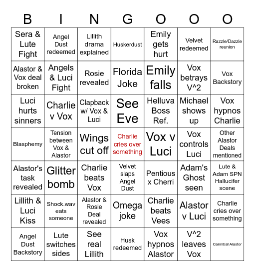 HH Season 2 Finale Bingo Card