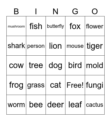 Food Chain Bingo Card