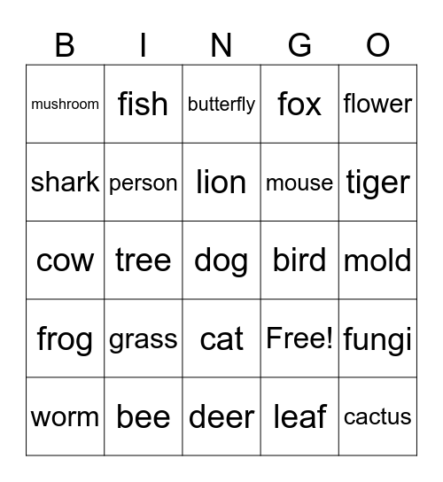 Food Chain Bingo Card