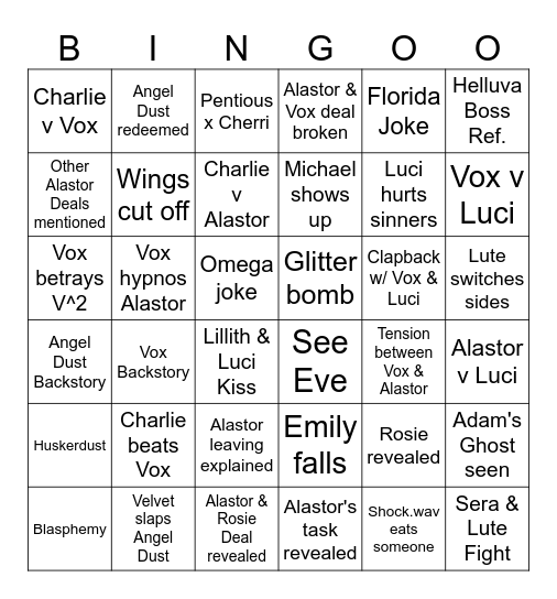 HH Season 2 Finale Bingo Card