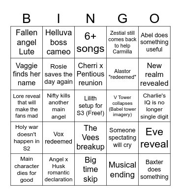 Hazbin Finale Bingo Card