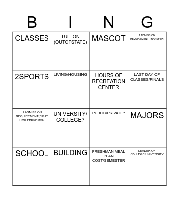 NEBRASKA COLLEGES BINGO Card