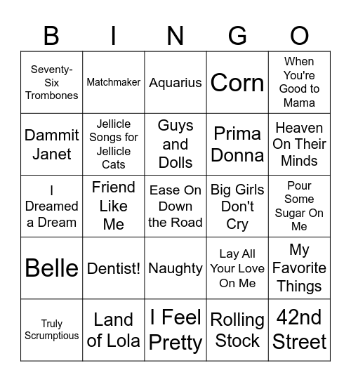 Broadway Bingo #1 Bingo Card