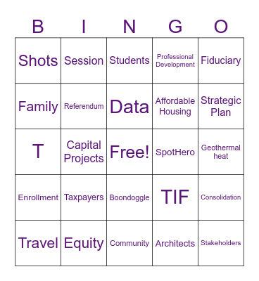JAC Dinner Bingo Card
