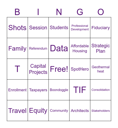 JAC Dinner Bingo Card