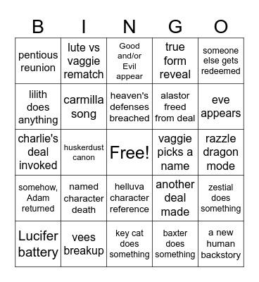 hazbin s2 finale Bingo Card