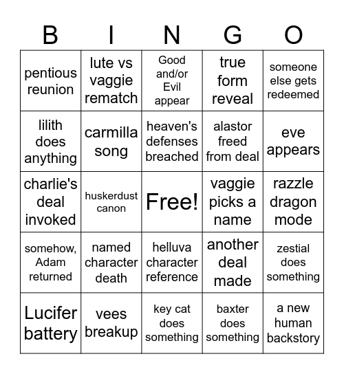 hazbin s2 finale Bingo Card