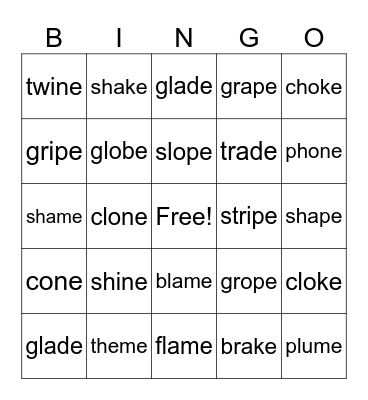 Lyric's Vce Skills Bingo Card