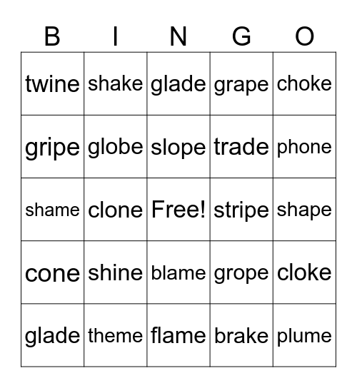 Lyric's Vce Skills Bingo Card