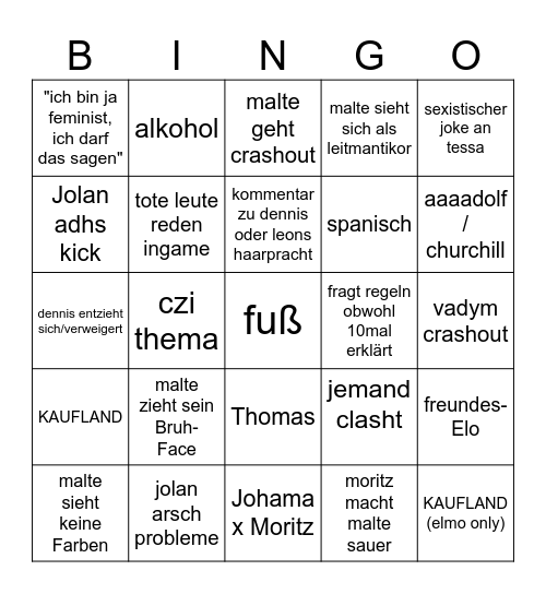 werwolf Bingo Card