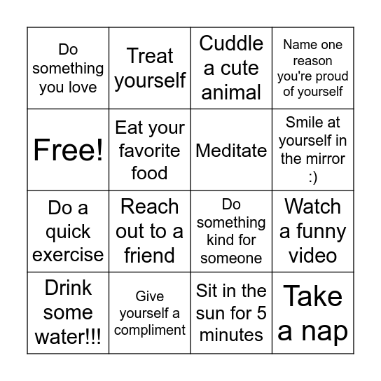 Mood Boosting Bingo!!! Bingo Card