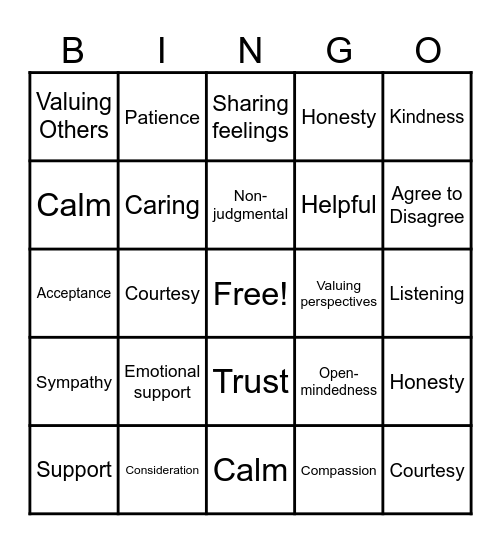 Empathy and Respect Bingo Card