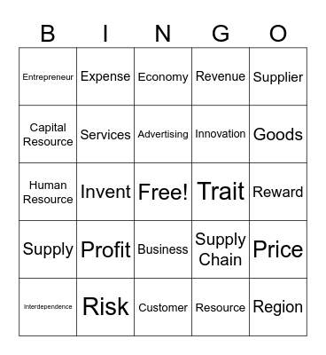 Entreprenuer Bin Bingo Card