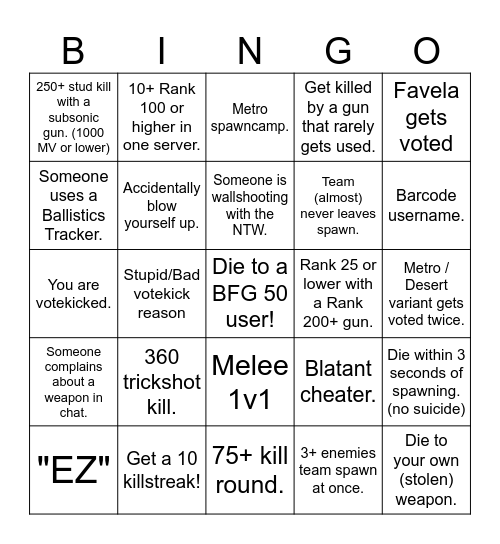 Phantom Forces Bingo Challenge Bingo Card