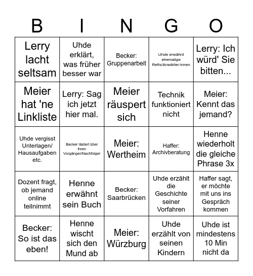 Archivschulbingo (2nd edition) Bingo Card