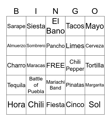 Cinco de Mayo Bingo Card