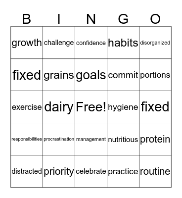 Healthly Living 5/6 week 4 Bingo Card