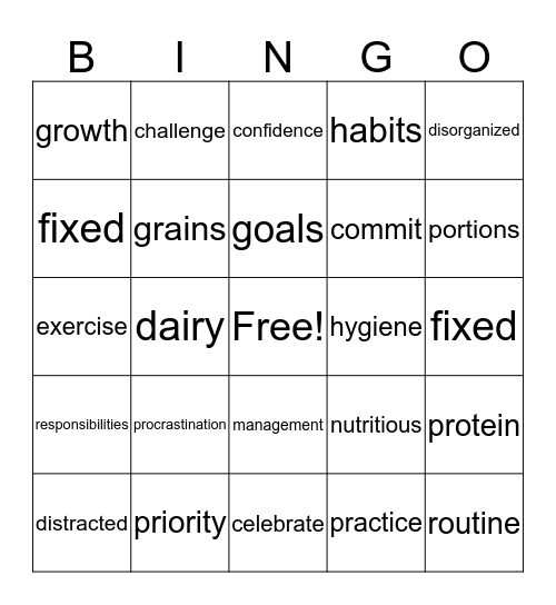 Healthly Living 5/6 week 4 Bingo Card