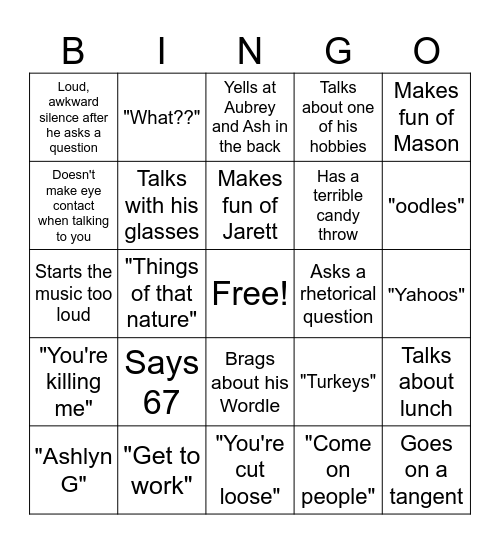 DYE BINGO Card