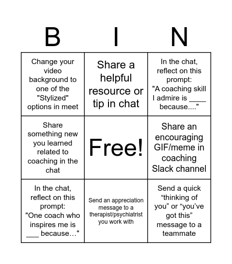 COACHING BIN(GO) Bingo Card
