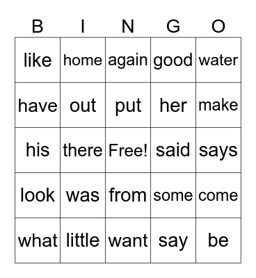 Group 1 Bingo Card