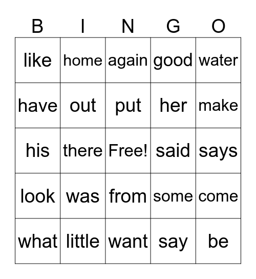 Group 1 Bingo Card