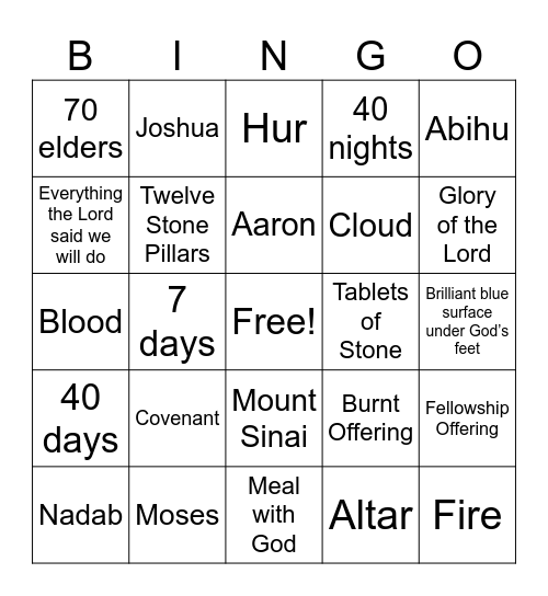 Exodus 24 Bingo Card