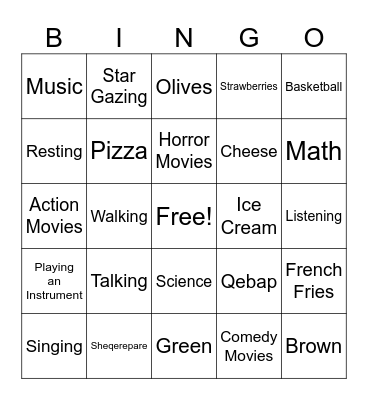 Do You Like...? Do you Enjoy...? Bingo Card