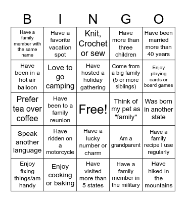 Get to Know You Bingo Card