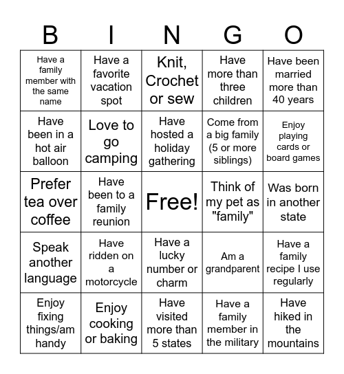 Get to Know You Bingo Card