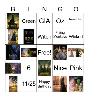 Wicked for Good Bingo Card