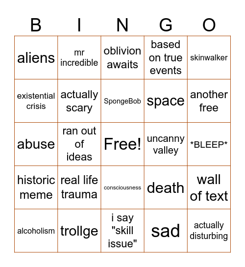 Disturbing Memes Bingo Card