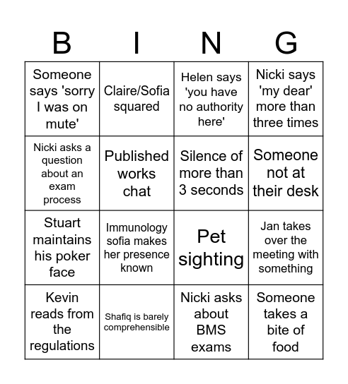 Exams Committee Bingo Card